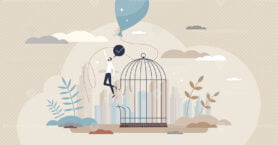 Workforce autonomy or freedom as free work opportunity tiny person concept