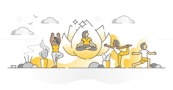 FREE Yoga exercise for body stretching and flexibility monocolor outline concept