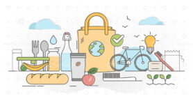 Zero waste outline concept vector illustration