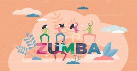 FREE Fitness dancing concept, flat tiny persons vector illustration