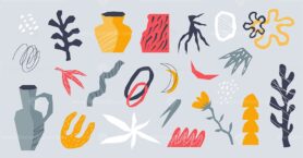 Abstract shapes and hand drawn nature art objects vector illustration.