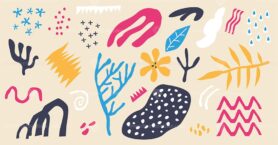 Abstract shapes and hand drawn happy nature art object vector illustration.