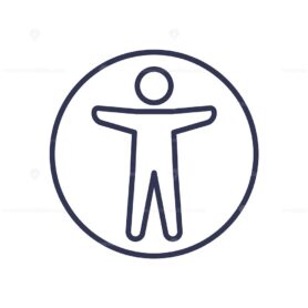 Accessibility icon depicting a person with open arms inside a circle, symbolizing inclusivity and universal access. Outline icon