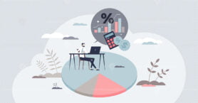 Accounting clerk work with invoicing or tax calculation tiny person concept