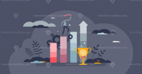 Achievement performance and successful growth progress tiny person concept