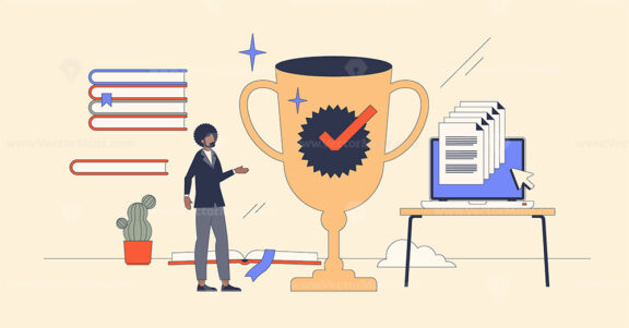 Achievements unlocked with big prize and bonus in retro tiny person concept