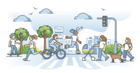 Active transportation with healthy activity for mobility outline concept