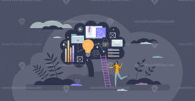 Ad tech as advertising technology with marketing tools tiny person concept