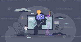 Ad tech or advertising technology with AI content creator tiny person concept