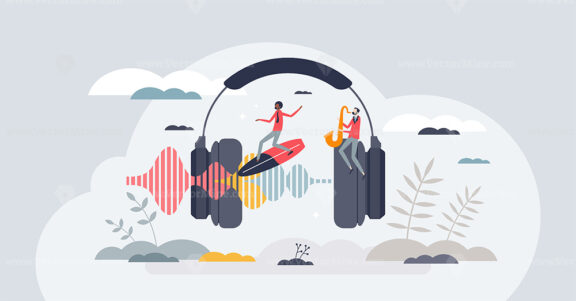 ADHD music as sound for children with attention deficit tiny person concept