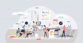 Advertising agency and company brand style development tiny person concept