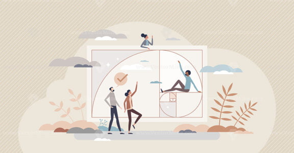 Aesthetics as beautiful shape or figure with golden ratio tiny person concept