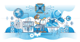 Age of quantum computing and super computer science work outline concept