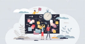 Agile project management for software development work tiny person concept