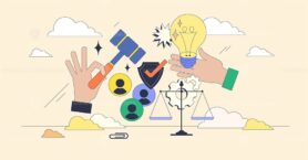 AI governance and regulation for safety tiny person neubrutalism concept