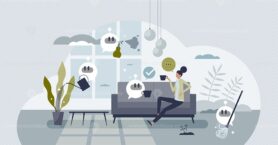 AI in everyday life as artificial intelligence in home tiny person concept