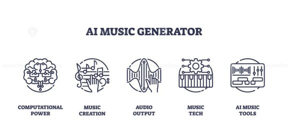AI music generator with artificial audio creation outline collection set