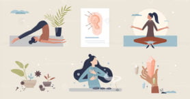 Alternative therapies with esoteric health treatments tiny person concept