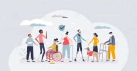 Americans with disabilities act or ADA protection law tiny person concept