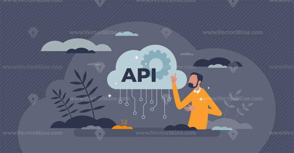 API integration for application data exchange connection tiny person concept