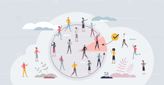 Audiences as part of crowd group with specific focus tiny person concept