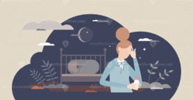 Baby blues or postpartum depression as emotional sadness tiny person concept
