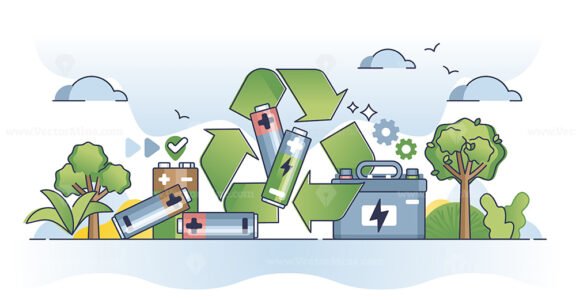 Battery recycling and old used alkaline accumulators reuse outline concept
