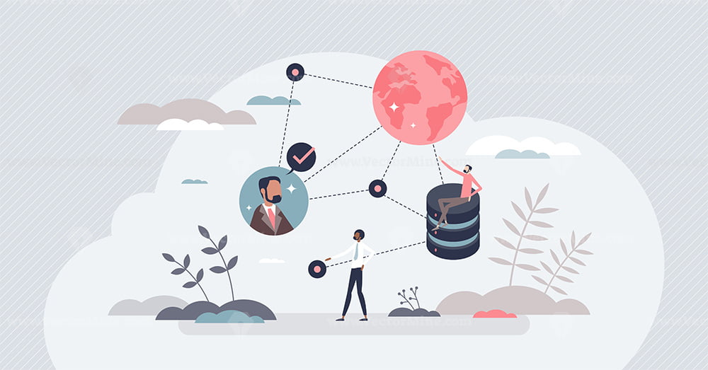 Big data complexity or large information systems database tiny person concept