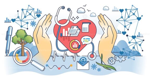Big data in healthcare for medical info collection outline hands concept