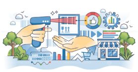 Big data in retail for effective and productive process outline hands concept