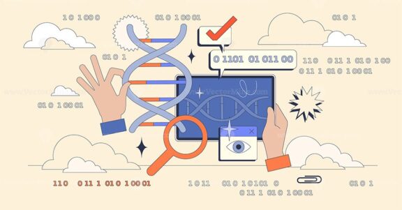 Bioinformatics as computer usage for DNA analytics tiny neubrutalism concept