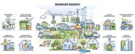 Biomass energy as renewable, sustainable power production outline collection