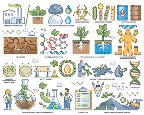 Bioremediation as microorganism usage for soil treatment outline collection