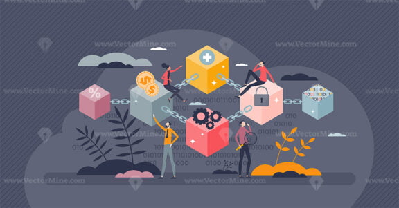 Blockchain technology as digital financial money system tiny person concept