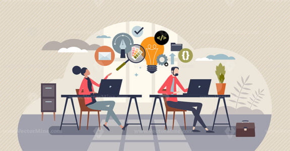 Body doubles cowork or parallel work with partnership tiny person concept