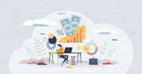 Bookkeeping and personal financial data management tiny person concept