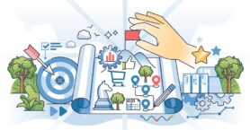 Brand positioning strategies for sales commerce market outline hands concept