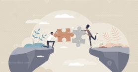 Bridging the gap and overcome couple relationship problem tiny person concept