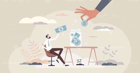 Budget planning and saving money with assets control tiny person concept