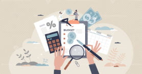 Budget planning and financial family money management tiny person concept