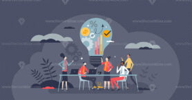 Budget development and financial strategy planning tiny person concept