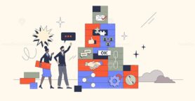 Building blocks of effective business communication retro tiny person concept
