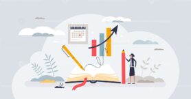 Bullet journaling method for daily tasks organization tiny person concept