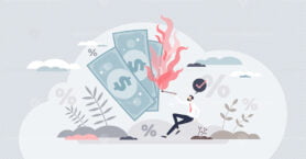 Burn rate and new company negative financial cash flow tiny person concept