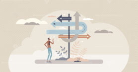 Business advice and expert consultation for direction tiny person concept