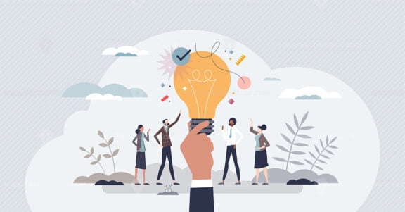 Business ideas with creative and innovative company plans tiny person concept