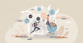 Business innovation and strategy development for success tiny person concept