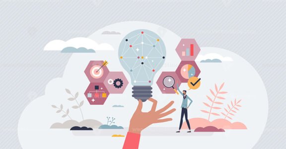 Business intelligence and successful strategy planning tiny person concept