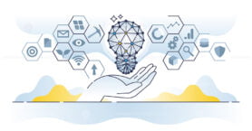 Business intelligence with company success key elements outline concept