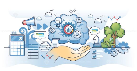 Business intelligence for effective strategy planning outline hands concept
